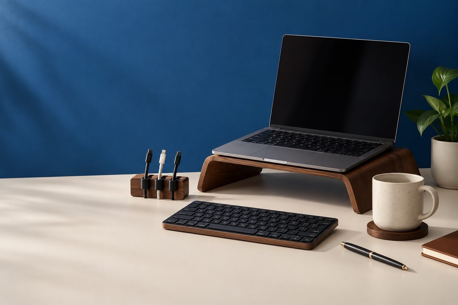 Accesorios de escritorio sobre una mesa clara