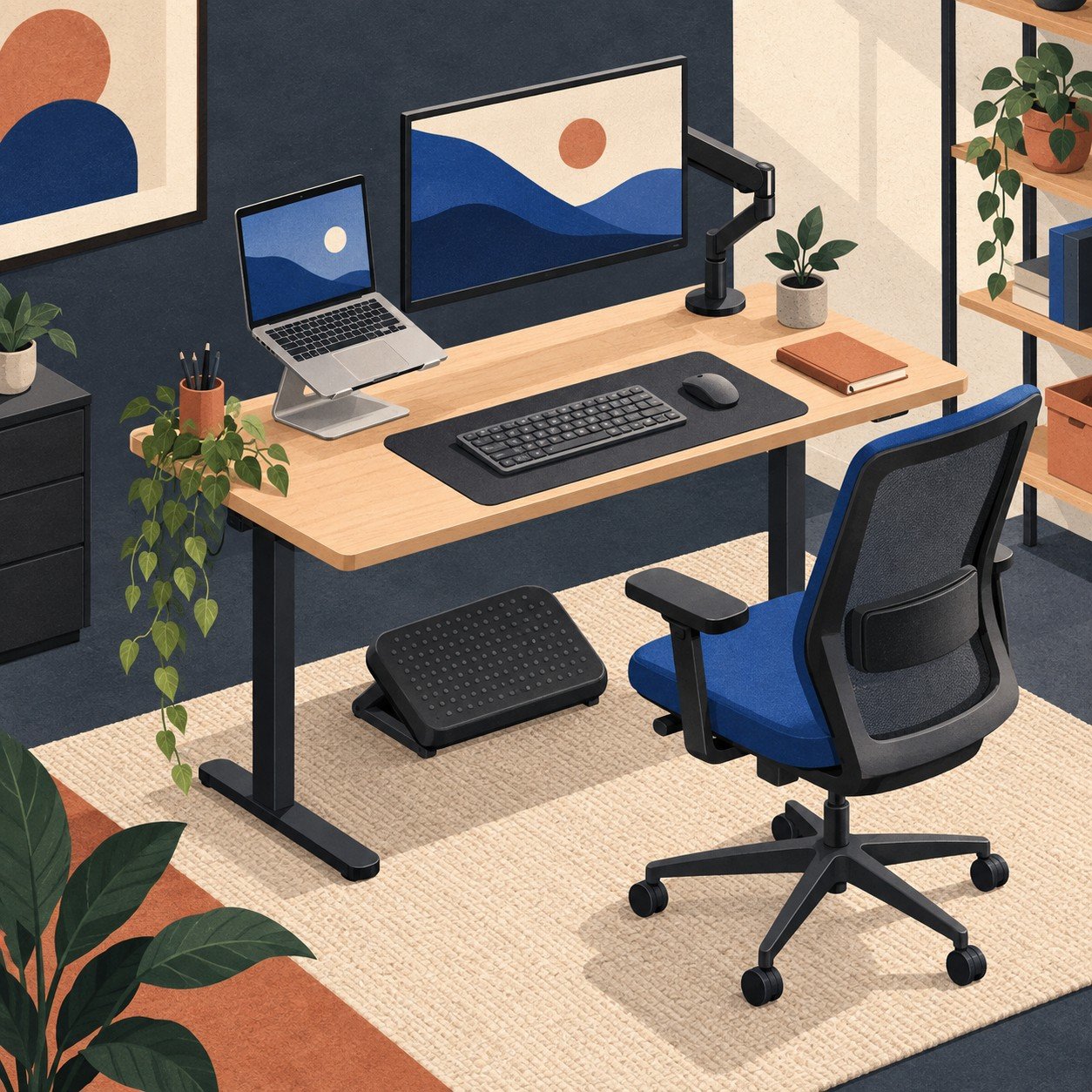 Ilustración de accesorios ergonómicos para trabajar
